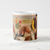 生垣を飛び越える馬のジョッキーのサーカスのポスター ジャンボコーヒーマグカップ (正面)