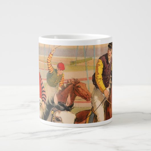 生垣を飛び越える馬のジョッキーのサーカスのポスター ジャンボコーヒーマグカップ (正面)
