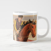 生垣を飛び越える馬のジョッキーのサーカスのポスター ジャンボコーヒーマグカップ (右)