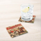 生垣を飛び越える馬のジョッキーのサーカスのポスター スクエアペーパーコースター (インサイチュ)