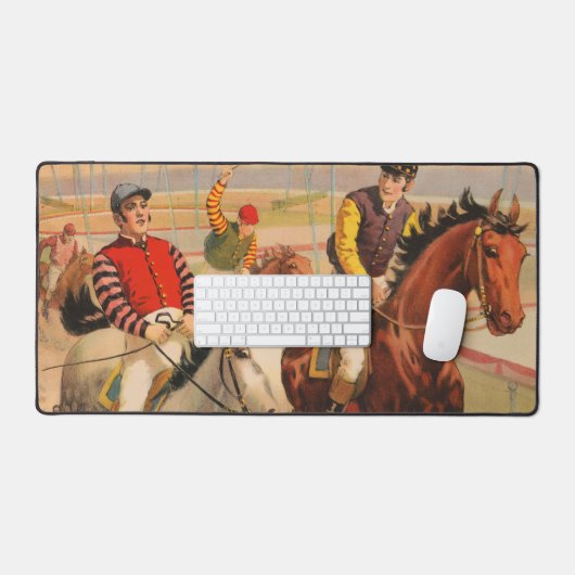 生垣を飛び越える馬のジョッキーのサーカスのポスター デスクマット (キーボード&マウス)