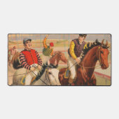 生垣を飛び越える馬のジョッキーのサーカスのポスター デスクマット (正面)