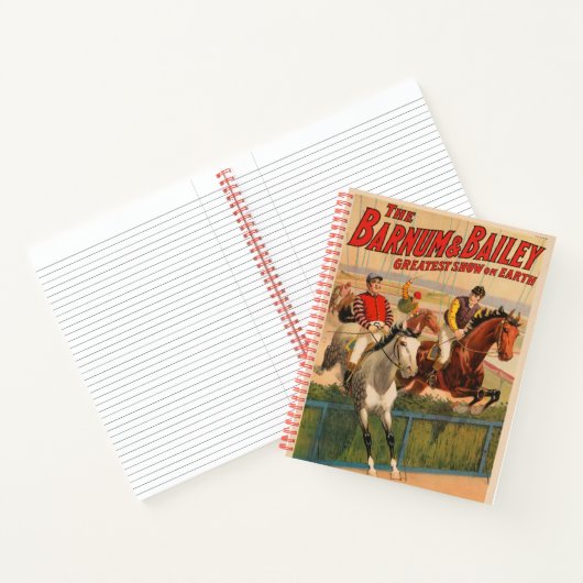 生垣を飛び越える馬のジョッキーのサーカスのポスター ノートブック (内部)