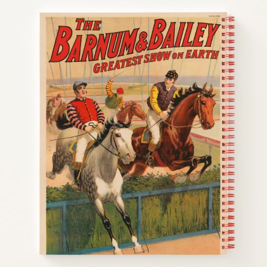 生垣を飛び越える馬のジョッキーのサーカスのポスター ノートブック (裏面)