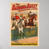 生垣を飛び越える馬のジョッキーのサーカスのポスター ポスター (正面)