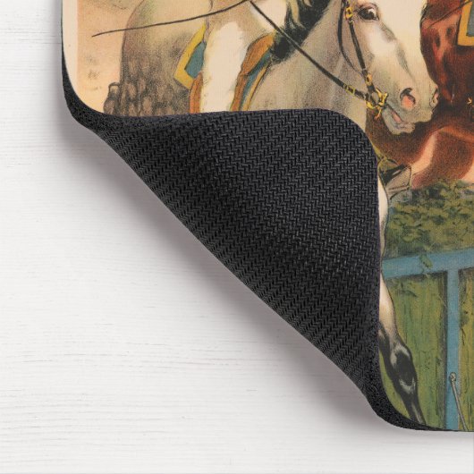 生垣を飛び越える馬のジョッキーのサーカスのポスター マウスパッド (コーナー)