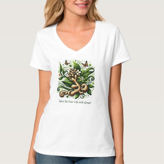 "生姜で人生をスパイスアップ" ハーバル  Tシャツ (正面)
