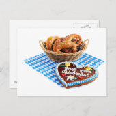 生姜のハート型お菓子とプレッツェル。オクトーバーフェスト ポストカード (正面/裏面)