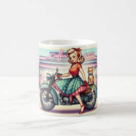 生姜の猫をピンと自転車に乗ったブロンドガール コーヒーマグカップ