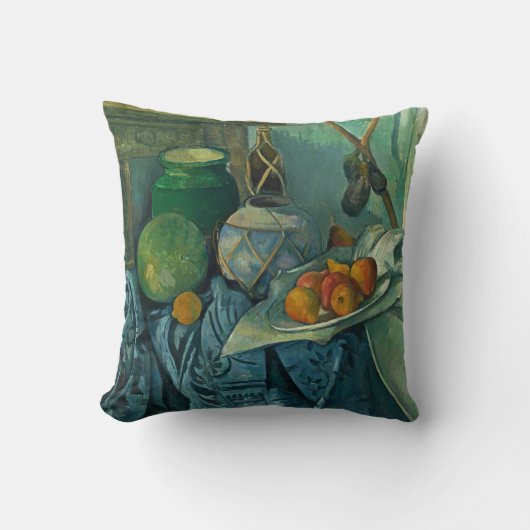 生姜の瓶とナスを持つ静物人生，セザンヌ クッション (正面)