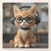 生姜よくはしゃぐ猫 ガラスコースター (正面)