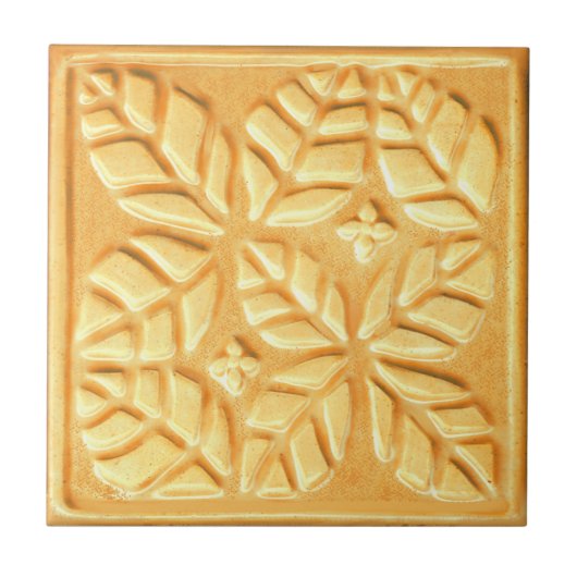 生姜を様式化した卵型の陶磁器葉瓦 タイル (正面)