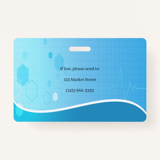 生存線ブルーメディカルハートビートフォトID バッジ (裏面)