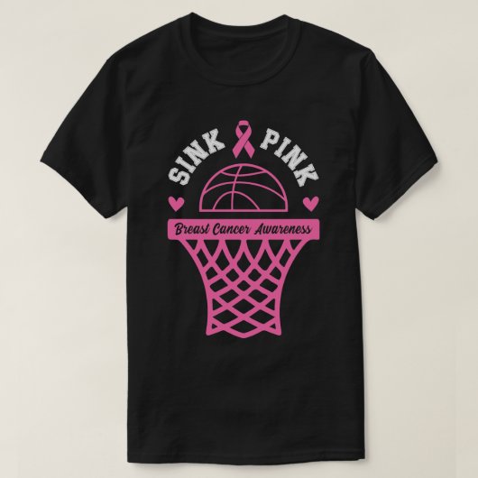 生存者バスケット用シンクおよびピンク認識度月 Tシャツ (デザイン正面)