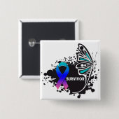 生存者抽象芸術蝶形甲状腺がん 缶バッジ (正面&裏面)