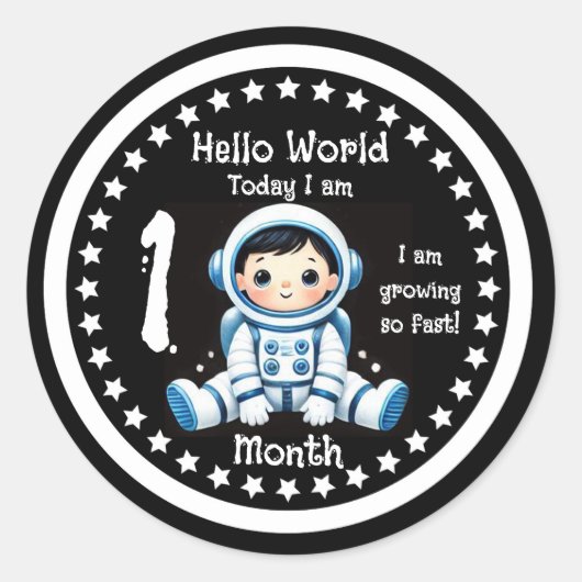 生後1か月の赤ちゃん記念日 宇宙飛行士 ラウンドシール (正面)