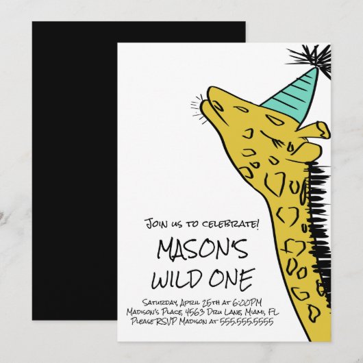 生後1年のキリン動物園ワイルドパーティー招待状 招待状 (正面/裏面)