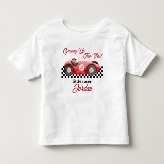 生後2歳のツーファスト レッド レース カー 2歳の誕生日 トドラーTシャツ (正面)