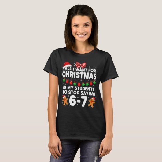 生徒たち 6-7 67 ロク ナナ 面白い先生 クリスマス Tシャツ (正面フル)