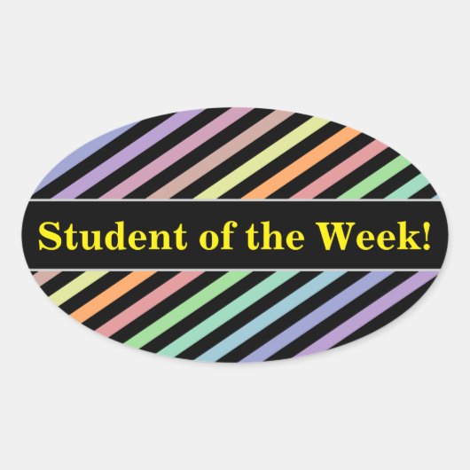生徒の賞賛；ブラック&パステルカラーラインパターン 楕円形シール (正面)