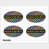 生徒の賞賛；ブラック&パステルカラーラインパターン 楕円形シール (シート)