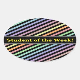 生徒の賞賛；ブラック&パステルカラーラインパターン 楕円形シール