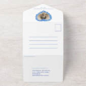 生忘れ活ブルーの葬儀お祝い オールインワン招待状 (外側)