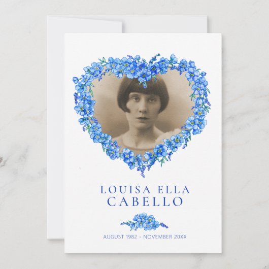 生忘れ活ブルーの葬儀お祝い 招待状 (正面)