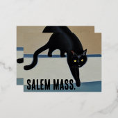生意気お洒落な黒猫サレムマサチューセッツ 箔シーズンポストカード (正面/裏面)
