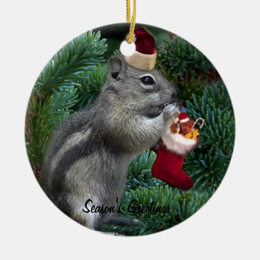 生意気なクリスマスのシマリス セラミックオーナメント (正面)