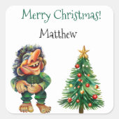 生意気なクリスマストロルと木の喜び スクエアシール (正面)
