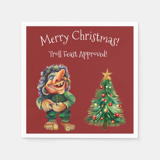生意気なクリスマストロルと木の喜び スタンダードカクテルナプキン (正面)