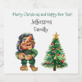 生意気なクリスマストロルと木の喜び スパークリングワインラベル (シングルラベル)