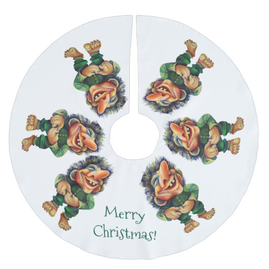 生意気なクリスマストロルと木の喜び ブラッシュドポリエステルツリースカート (正面)