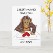 生意気なサルが愛のハートを描くカード カード (黄色い花)