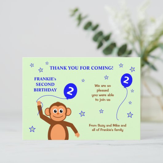 生意気なサルの二番目の誕生日パーティーサンキューカード 招待状 (スタンド正面)