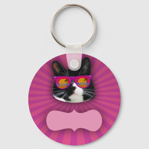生意気なサングラスのネオン猫 キーホルダー