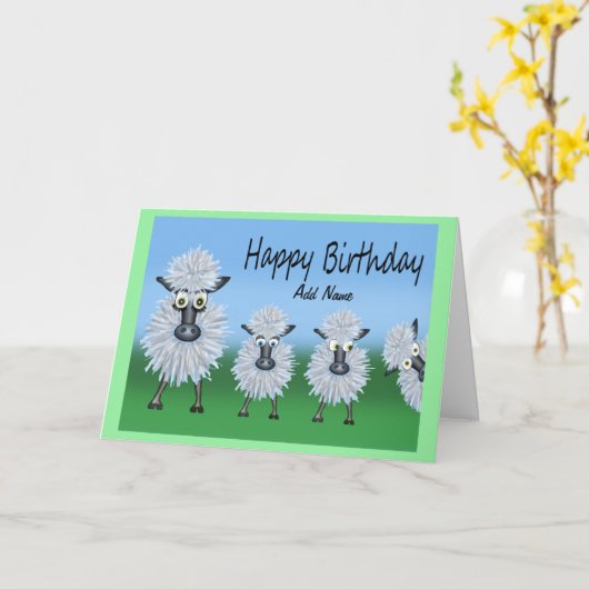 生意気なヒツジのカードを1枚持つヒツジの列 カード (黄色い花)