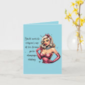 生意気な女性のためのグリーティングカード；シャンパン；ピンナップ; カード (黄色い花)