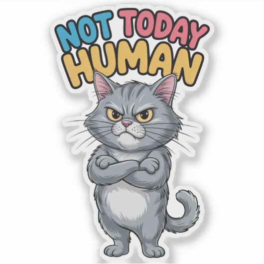 生意気な猫のステッカー 今日はダメ人間 シール (正面)