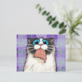 生意気な猫食べ物のサーモンのはがき ポストカード (スタンド正面)