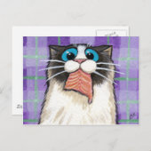 生意気な猫食べ物のサーモンのはがき ポストカード (正面/裏面)