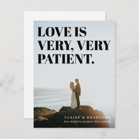 生意気はっきりしたな活字が延期さ結婚れた 案内ポストカード (正面/裏面)