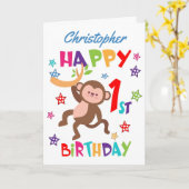 生意気パーソナライズされたなサル1歳の誕生日 カード (黄色い花)