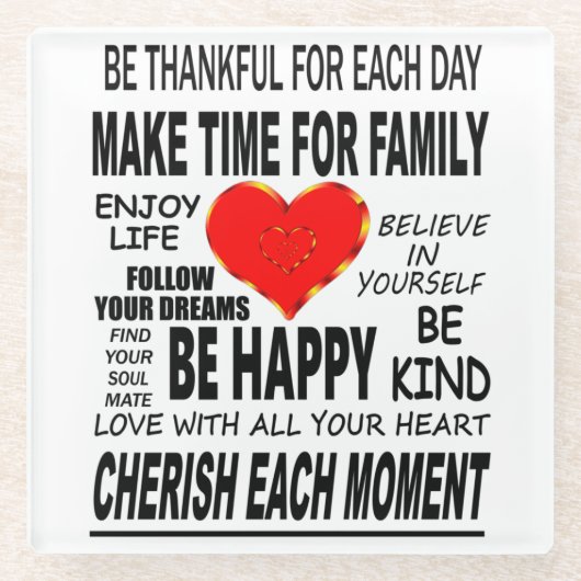 生感動的きる言葉 ガラスコースター (正面)