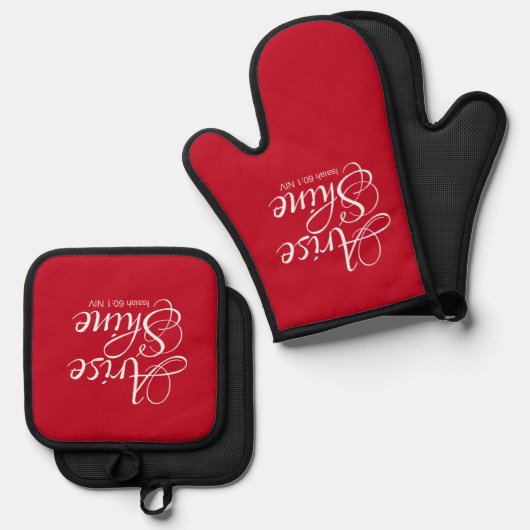 生感動的まれ、クリスチャン信仰を赤に輝かせる 鍋つかみ&鍋敷きセット (正面/裏面)