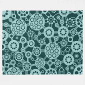 生態系 – ダークモスグリーンのライトブルーグリーン フリースブランケット (正面(横))