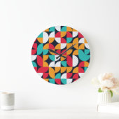 生成アート：カラフル三角形パターン ラージ壁時計 (ホーム)