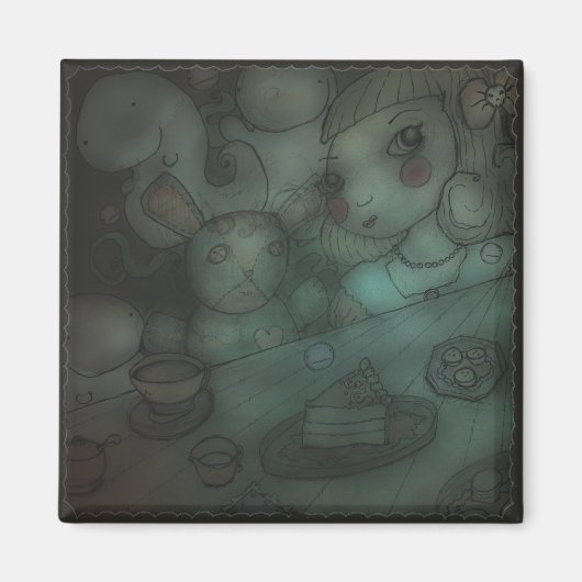 生来活する人形：人形茶パーティー マグネット (正面)