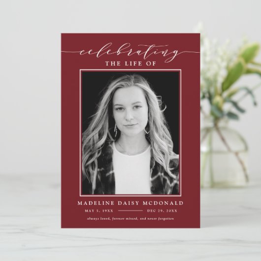 生死エレガント記念葬式の写真お祝い 招待状 (スタンド正面)